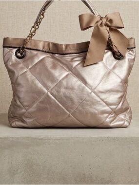 Lanvin Amalia Cabas Quilted Lambskin Leather Chain Strap Shoulder Purse Bag Tote